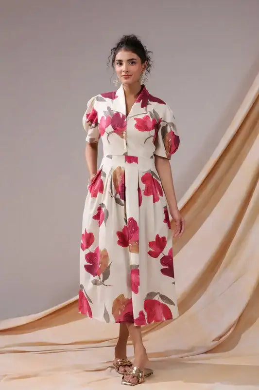 Crimson Magnolia Cotton Flex Dress