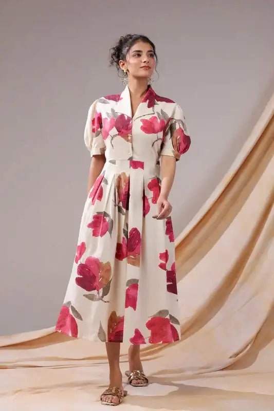 Crimson Magnolia Cotton Flex Dress