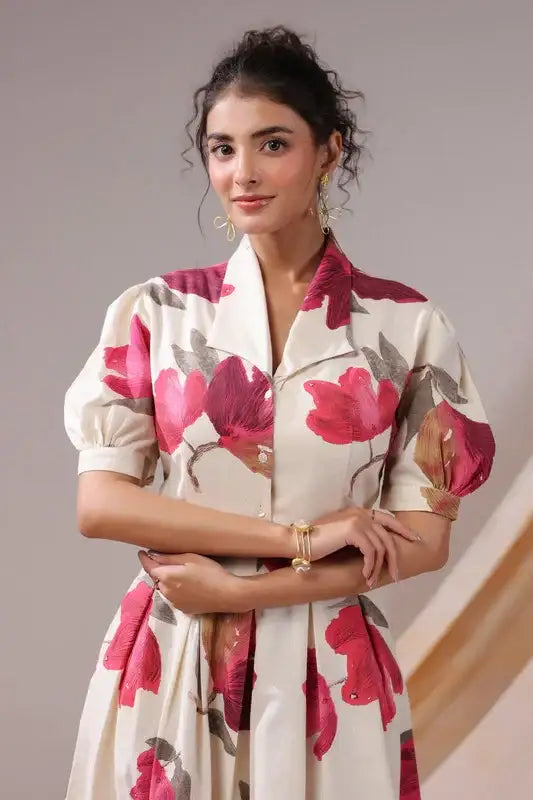 Crimson Magnolia Cotton Flex Dress