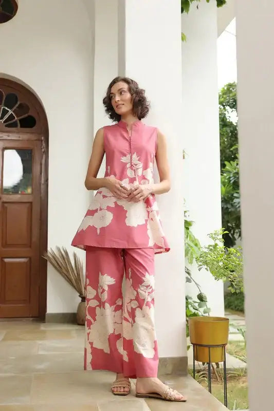 Pink Vine Cotton Co-ord Set