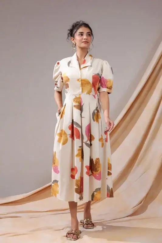 Autumn Bloom Cotton Flex Dress