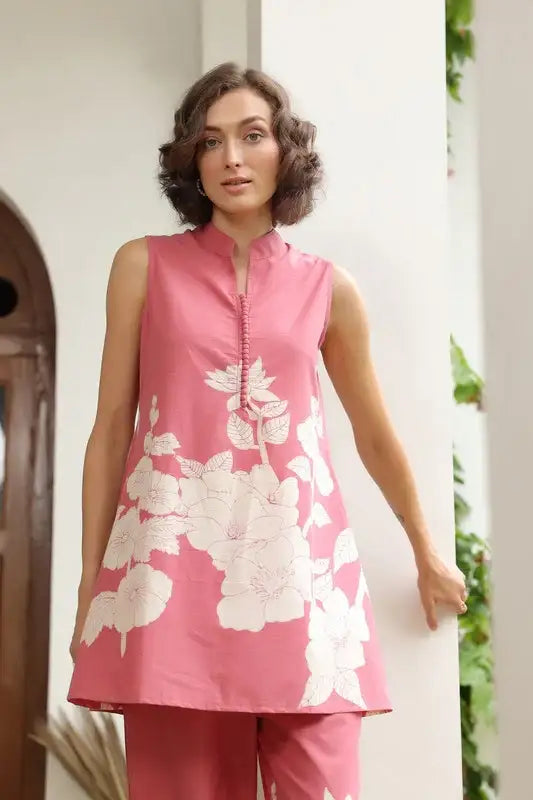 Pink Vine Cotton Co-ord Set