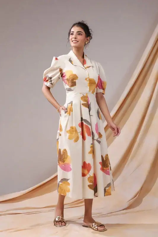 Autumn Bloom Cotton Flex Dress