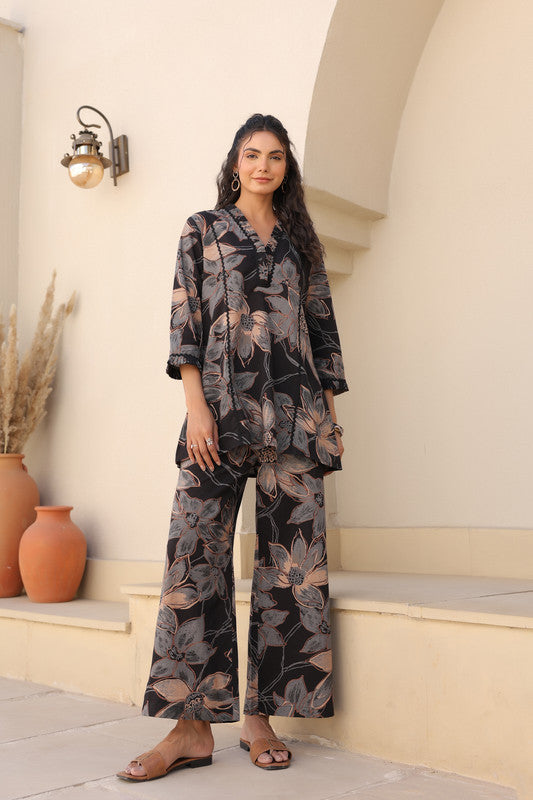 Midnight Bloom Black Floral Cotton Co-ord Set
