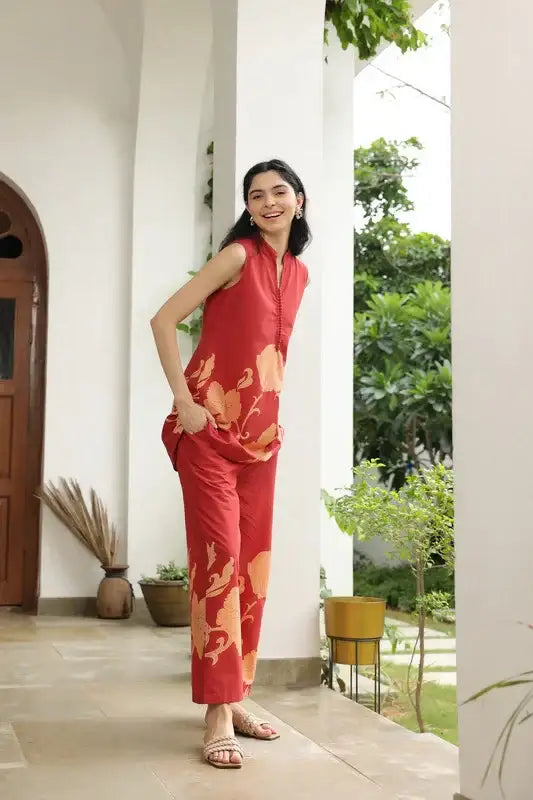 Daisy Enchant Maroon Cotton Co-ord Set