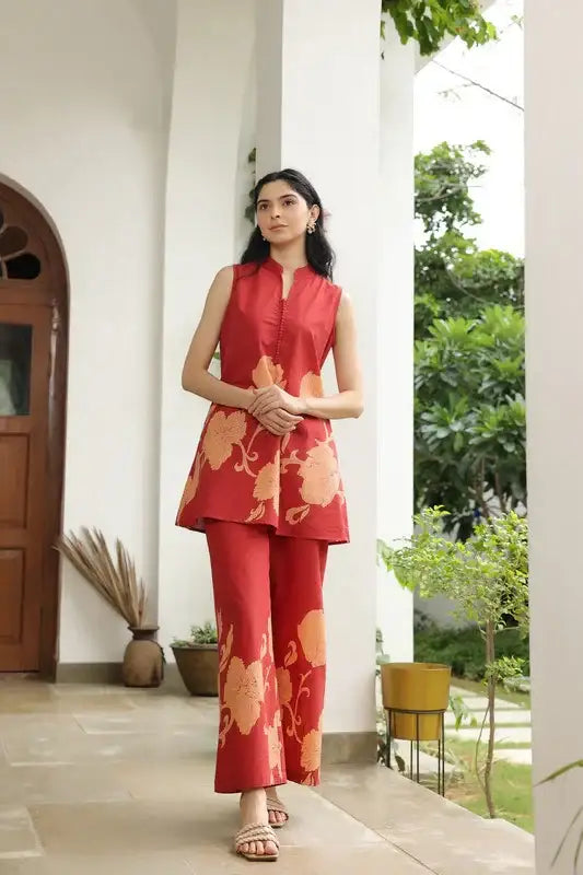 Daisy Enchant Maroon Cotton Co-ord Set