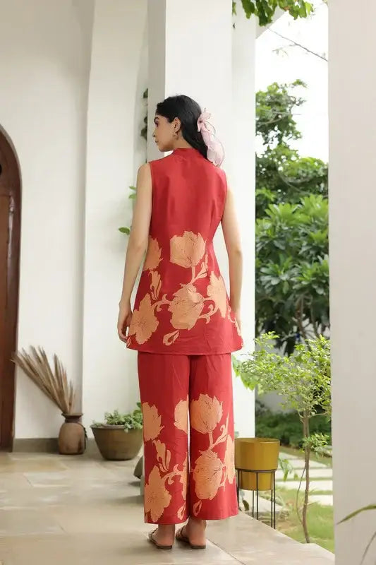 Daisy Enchant Maroon Cotton Co-ord Set