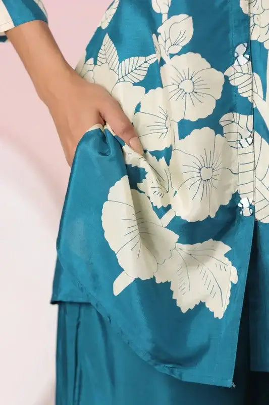 Teal Garden Whisper Russian Silk Co-ord Set