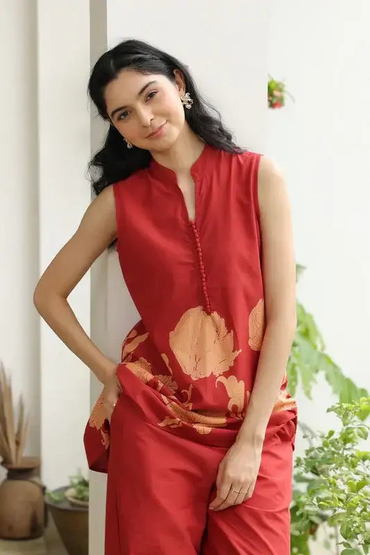 Daisy Enchant Maroon Cotton Co-ord Set