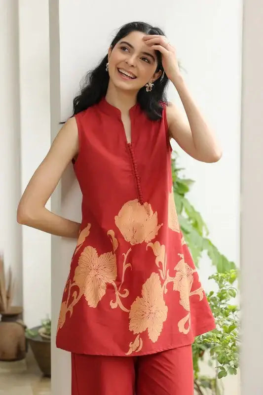 Daisy Enchant Maroon Cotton Co-ord Set