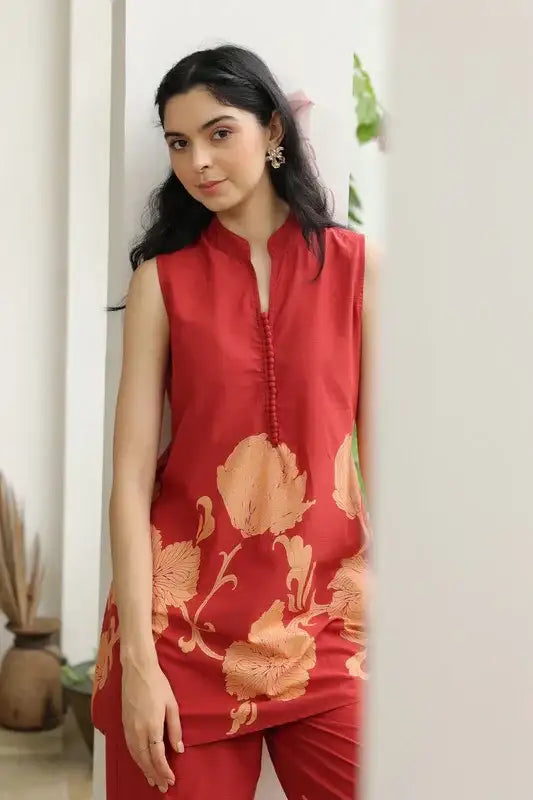 Daisy Enchant Maroon Cotton Co-ord Set