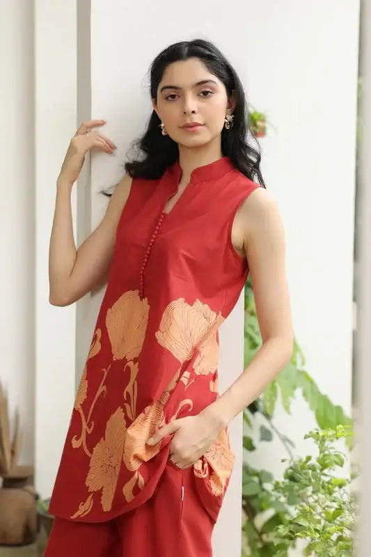 Daisy Enchant Maroon Cotton Co-ord Set