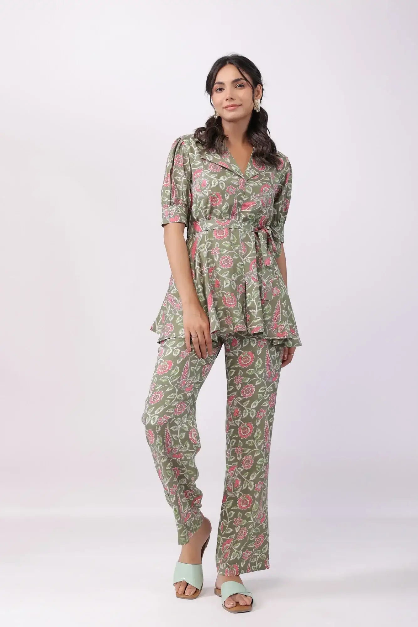 Ethereal Ensemble Green Russian Silk Co-ord Set