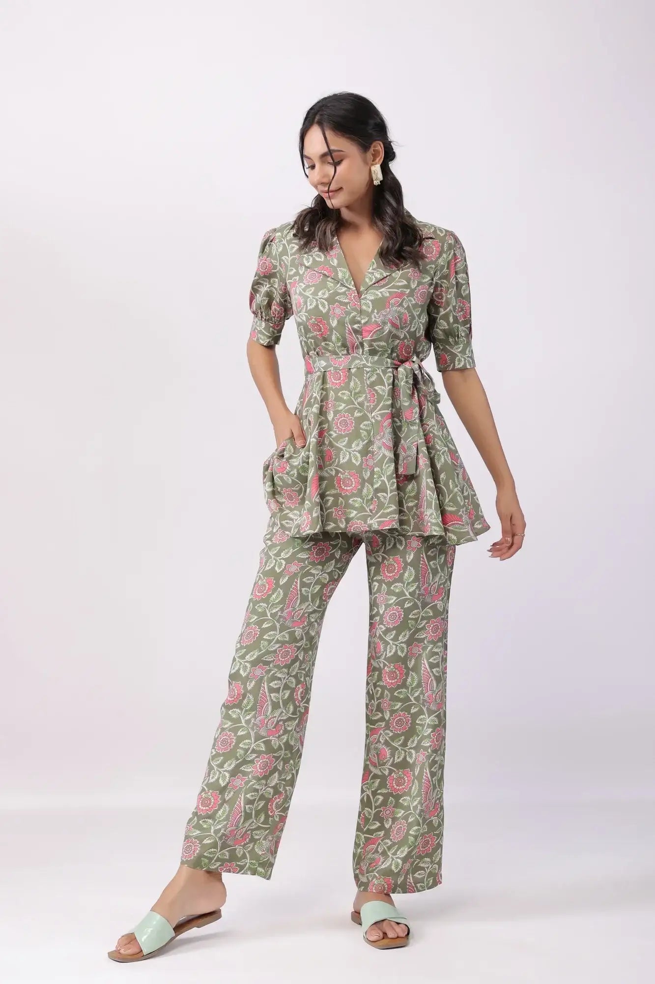 Ethereal Ensemble Green Russian Silk Co-ord Set