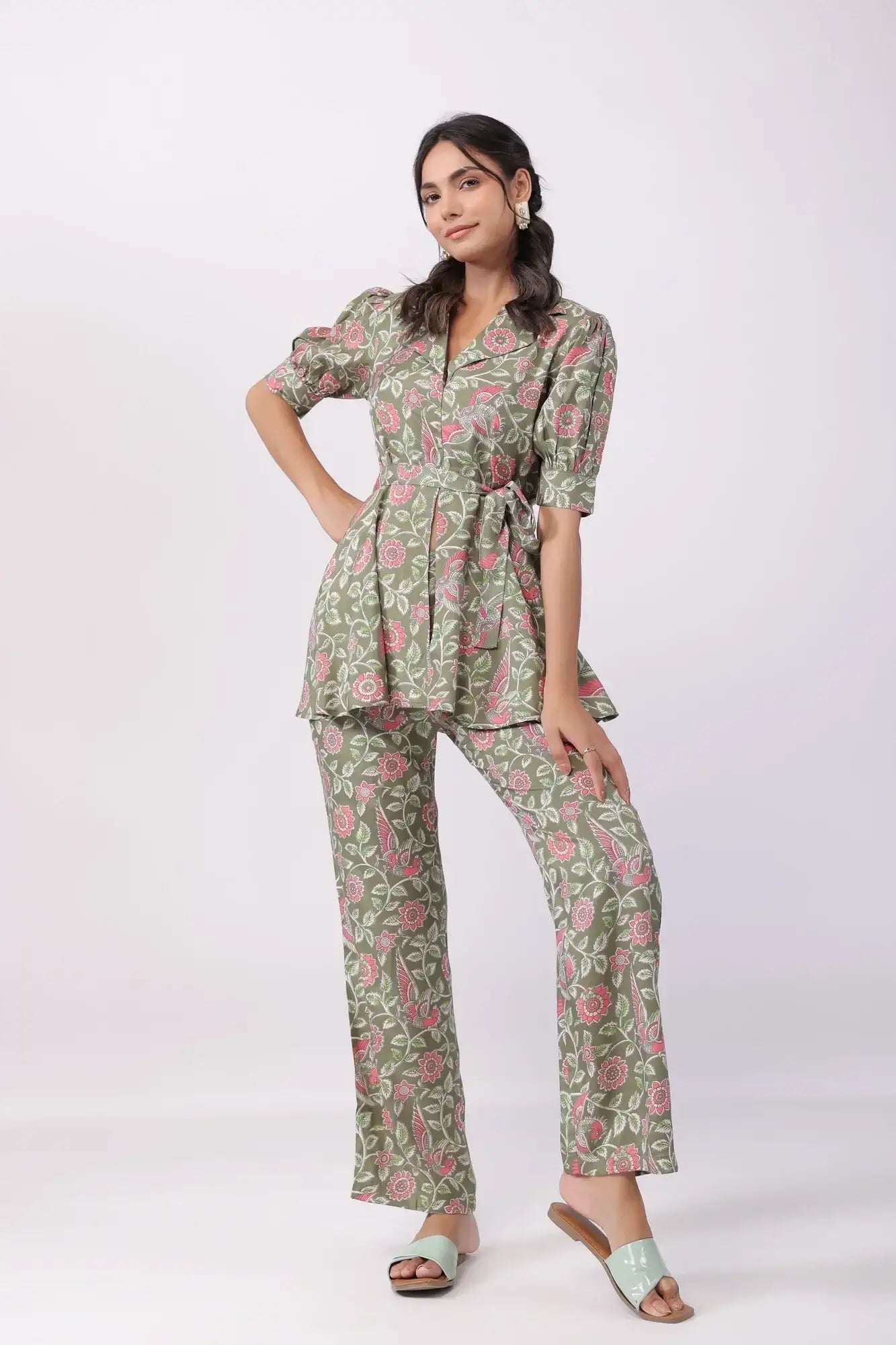 Ethereal Ensemble Green Russian Silk Co-ord Set