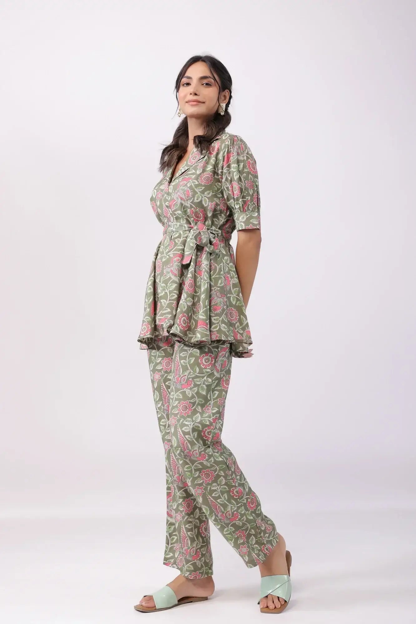 Ethereal Ensemble Green Russian Silk Co-ord Set