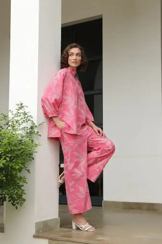 Petal Dot Harmony Pink Cotton Co-ord Set