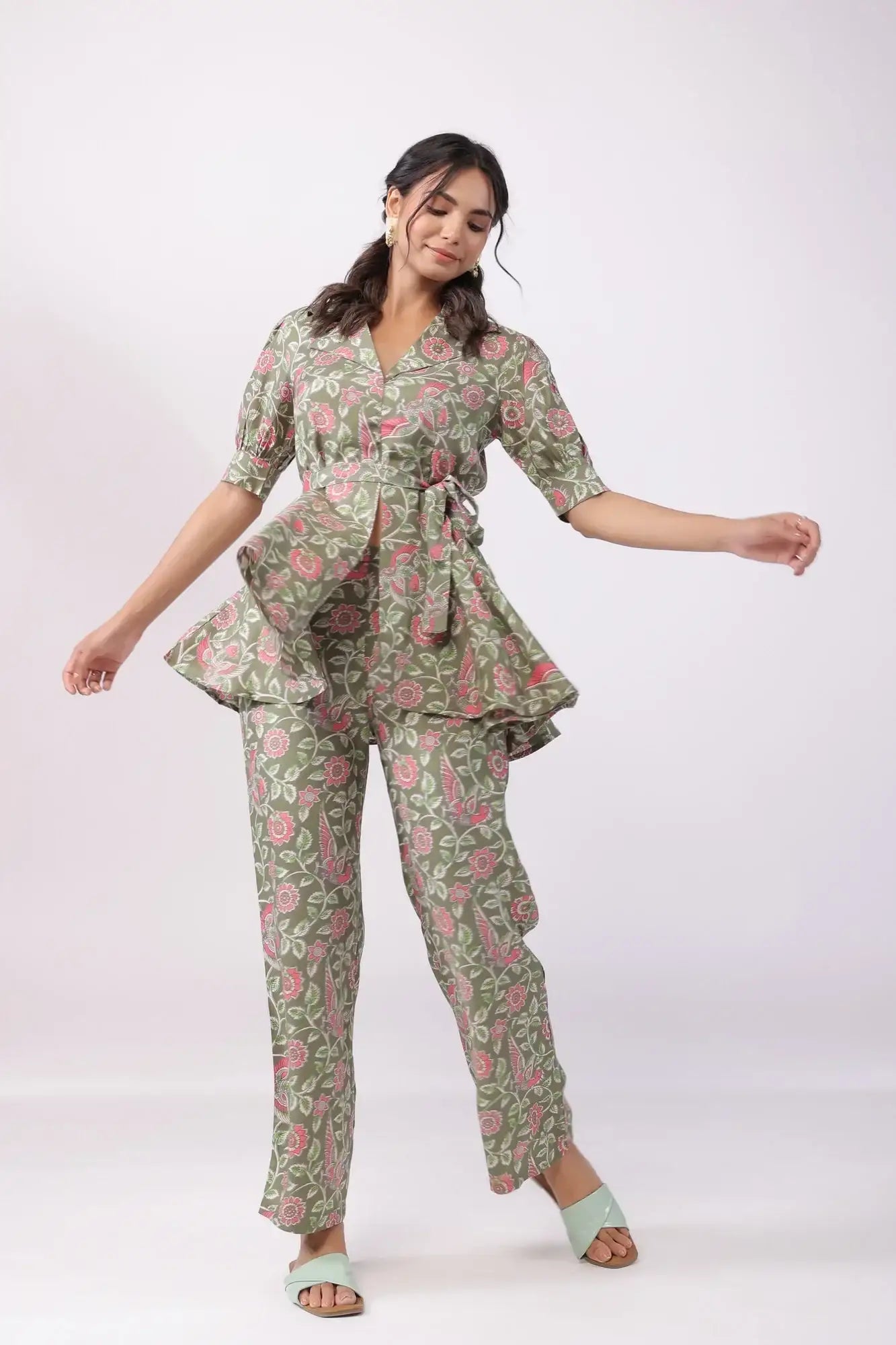 Ethereal Ensemble Green Russian Silk Co-ord Set