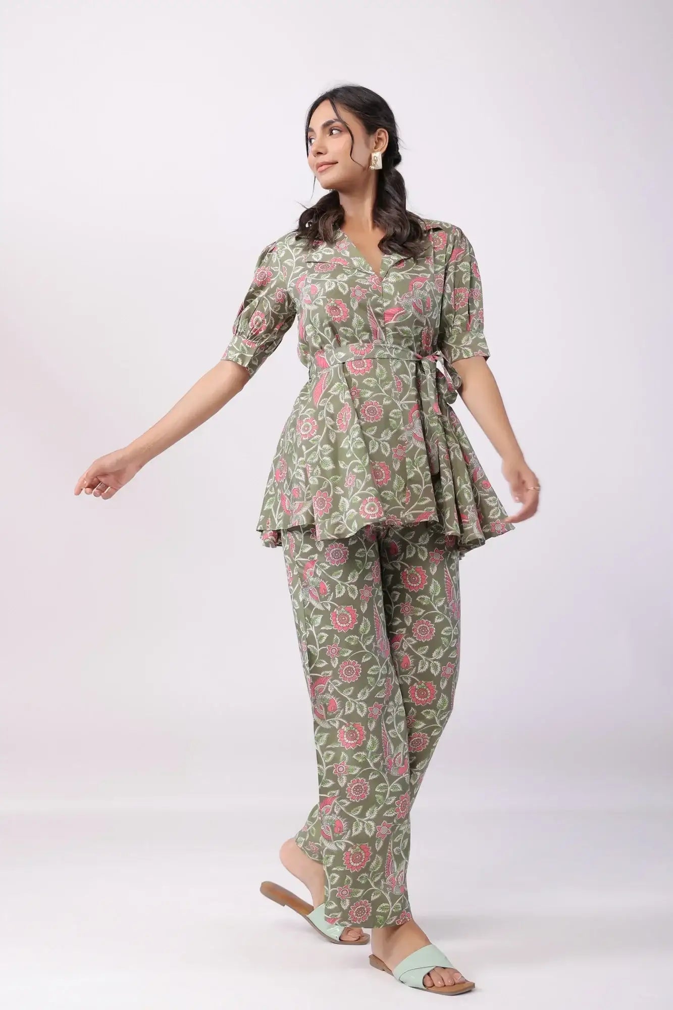 Ethereal Ensemble Green Russian Silk Co-ord Set