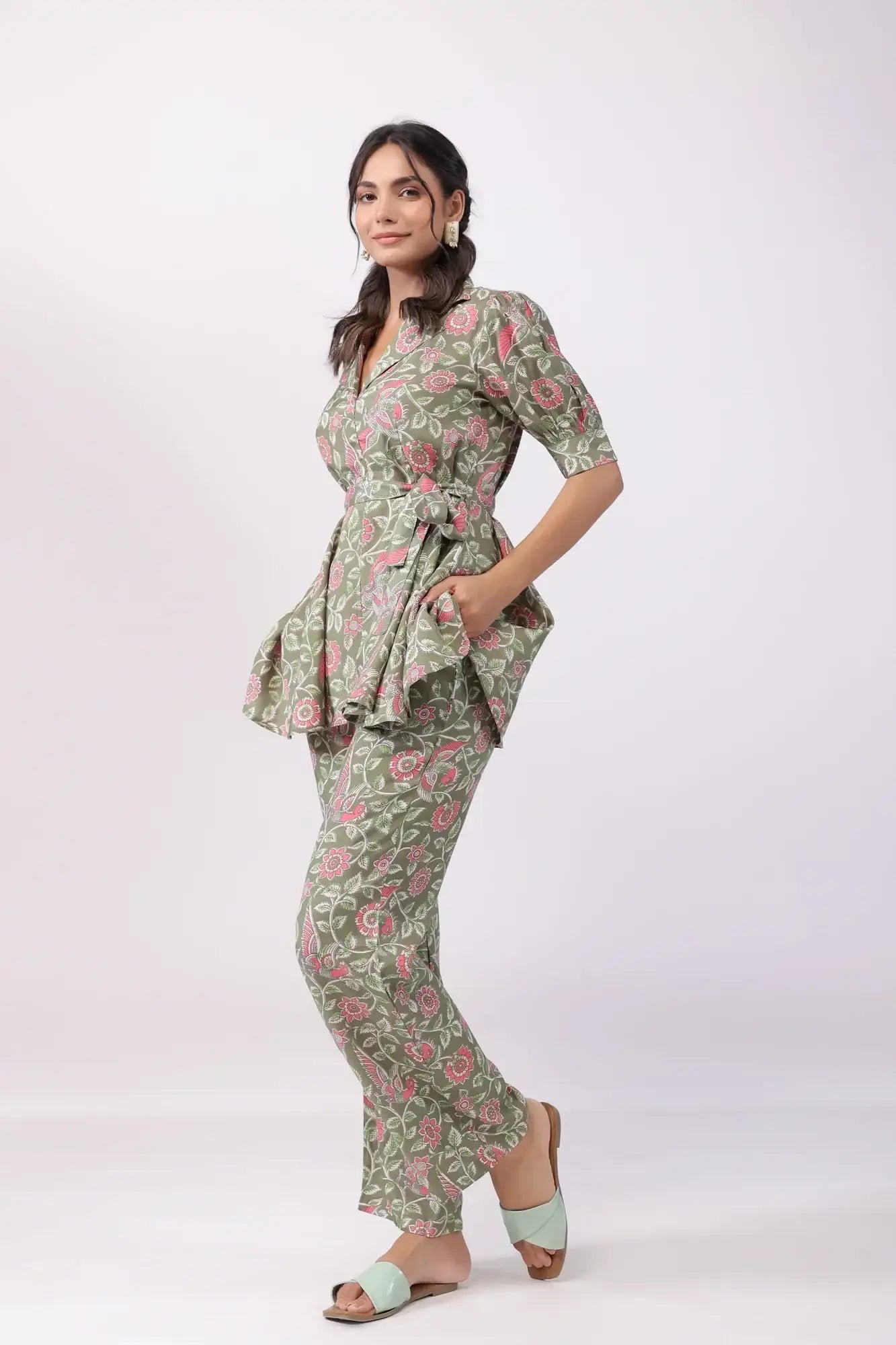 Ethereal Ensemble Green Russian Silk Co-ord Set