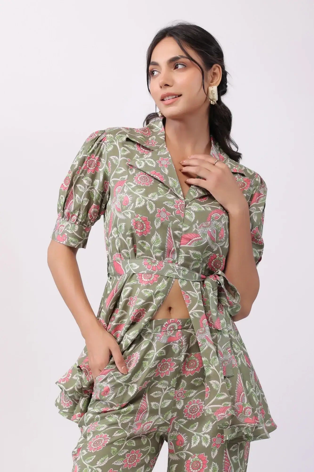 Ethereal Ensemble Green Russian Silk Co-ord Set