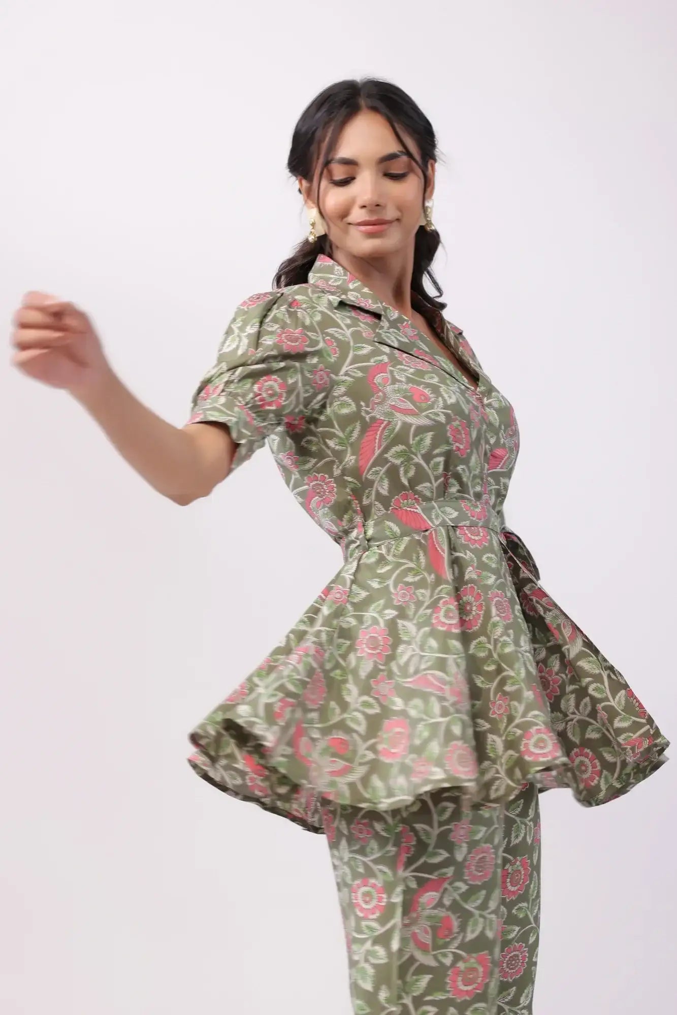 Ethereal Ensemble Green Russian Silk Co-ord Set