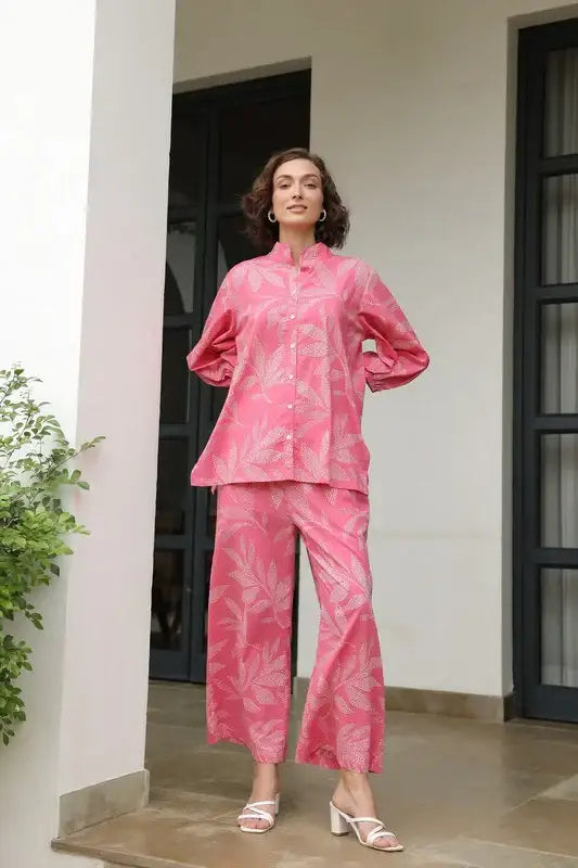 Petal Dot Harmony Pink Cotton Co-ord Set