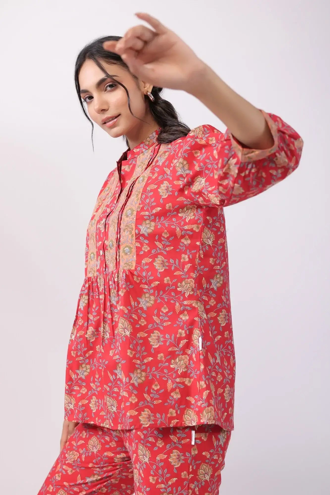 Complete Harmony Red Cotton Loungewear Top Set