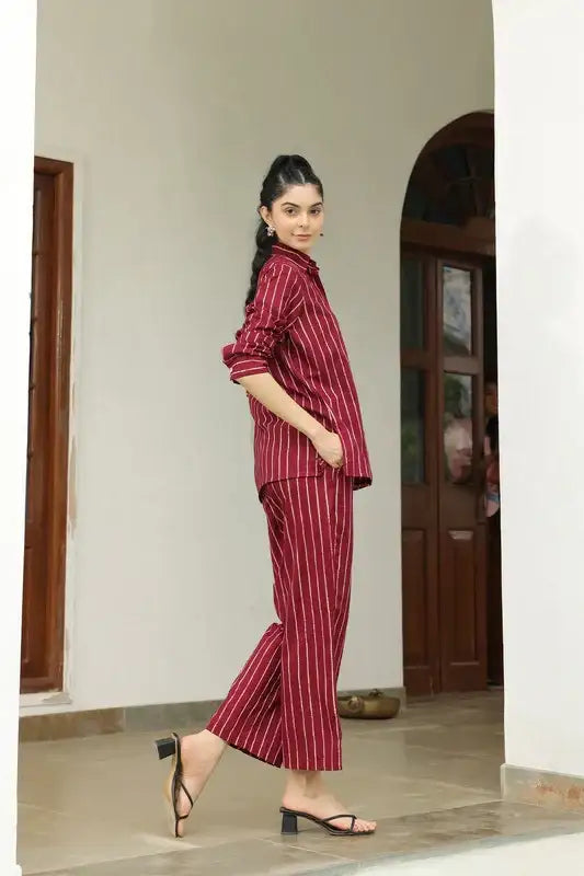 Wine Stripes Cotton Co-ord set
