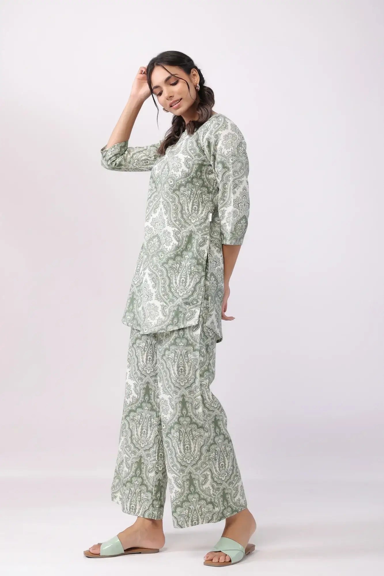Cultural Tapestry Multicoloured Cotton Flex Palazzo Loungewear Set