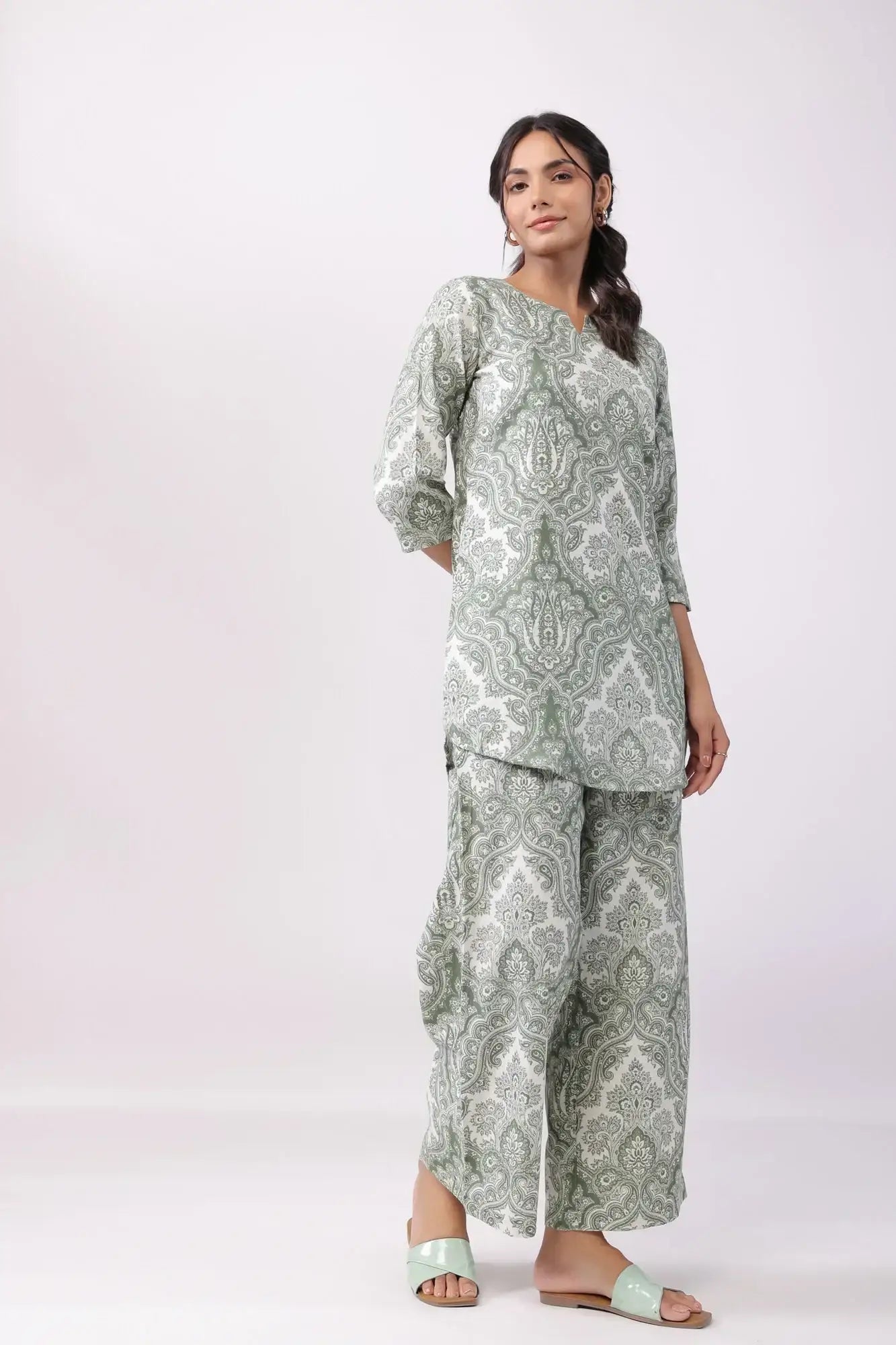 Cultural Tapestry Multicoloured Cotton Flex Palazzo Loungewear Set