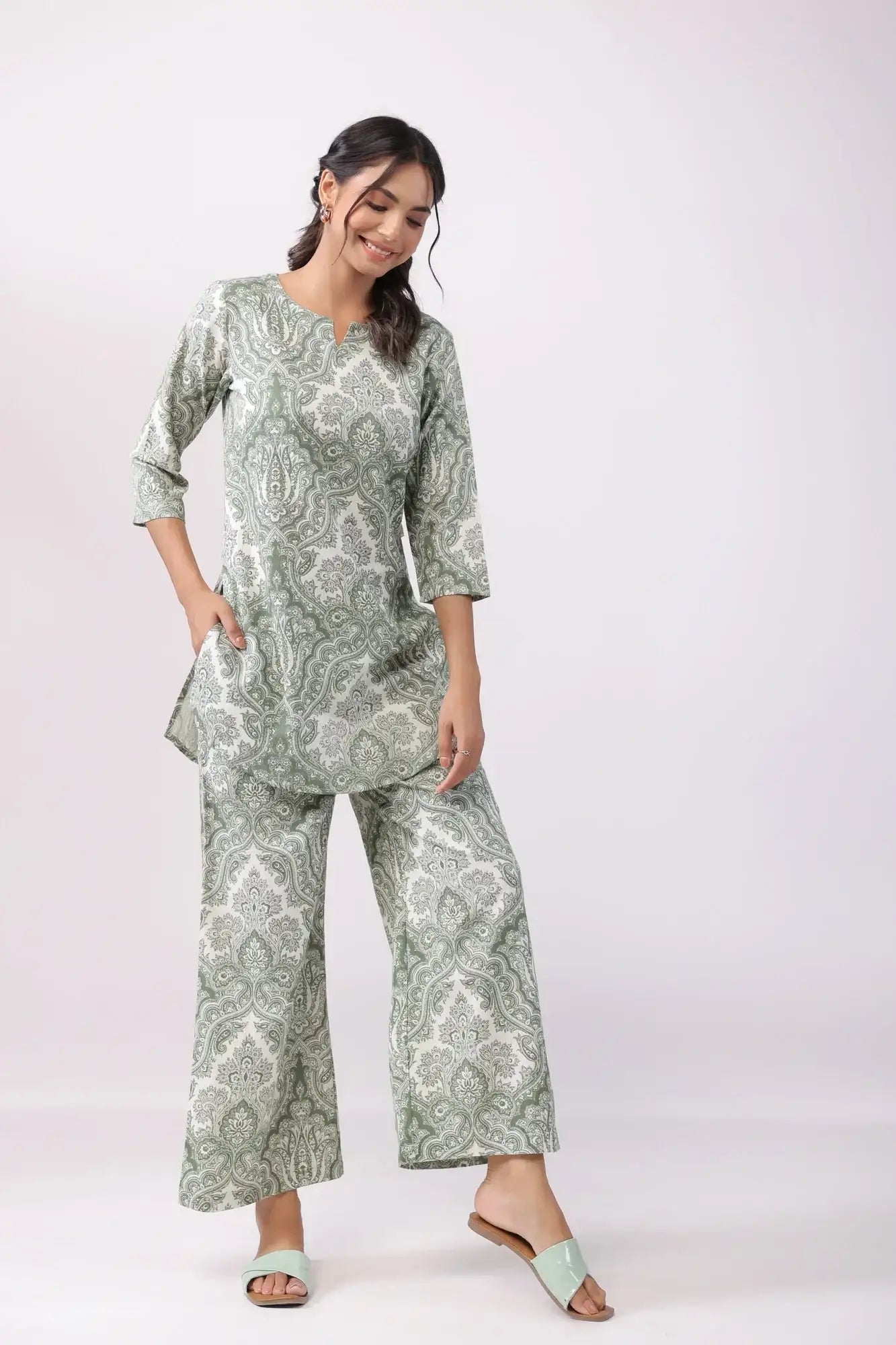Cultural Tapestry Multicoloured Cotton Flex Palazzo Loungewear Set