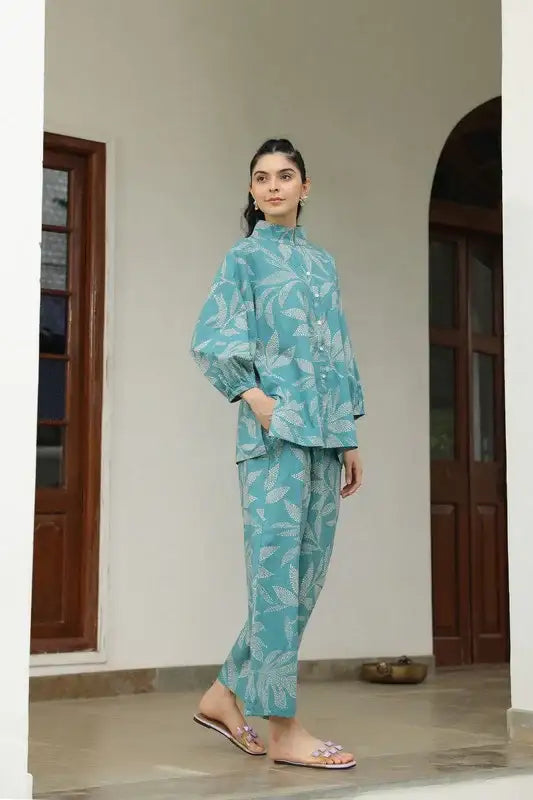 Petal Dot Harmony Blue Cotton Co-ord Set