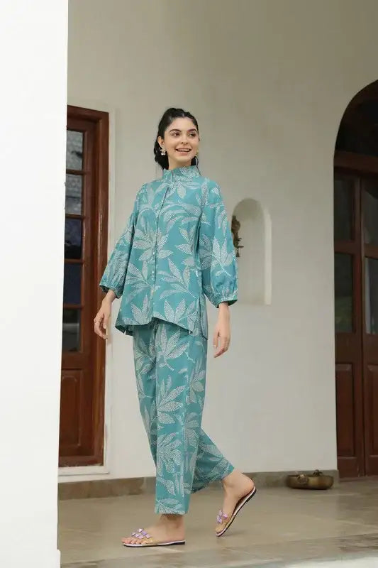 Petal Dot Harmony Blue Cotton Co-ord Set