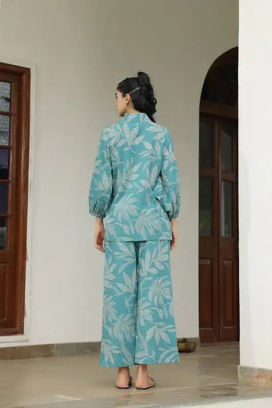 Petal Dot Harmony Blue Cotton Co-ord Set