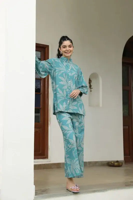 Petal Dot Harmony Blue Cotton Co-ord Set