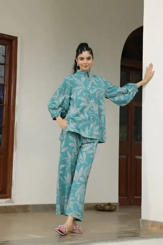 Petal Dot Harmony Blue Cotton Co-ord Set