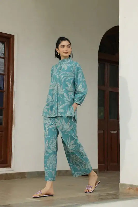 Petal Dot Harmony Blue Cotton Co-ord Set