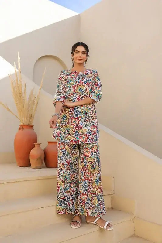 Vibrant Floral Cotton Loungewear Set