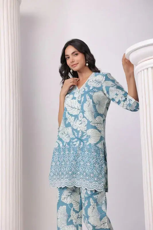 Botanical Breeze Schiffli Cotton Co-ord Set