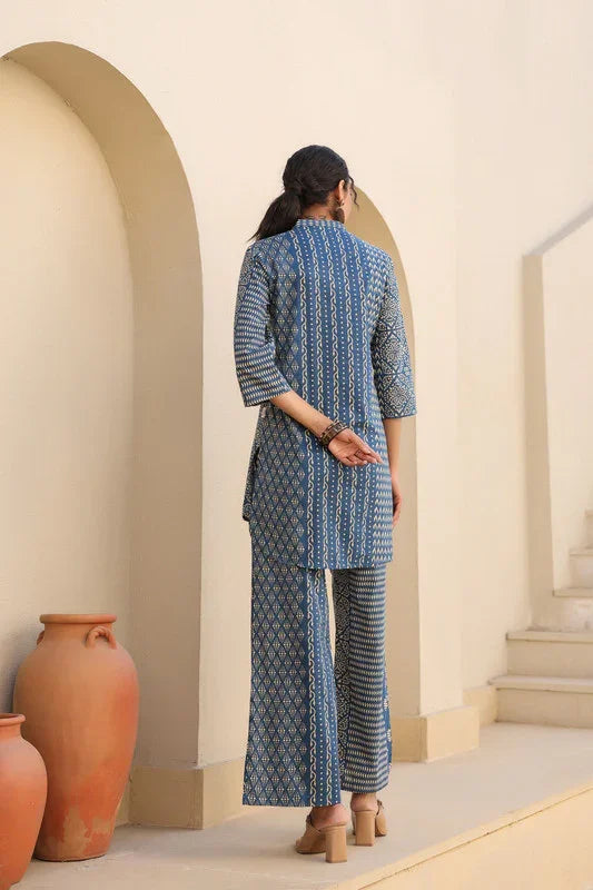 Indigo Elegance Cotton Co-ord Set