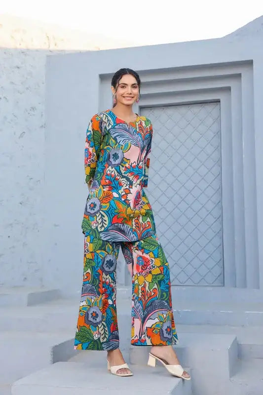 Vivid Bloom Ensemble Cotton Loungewear Set