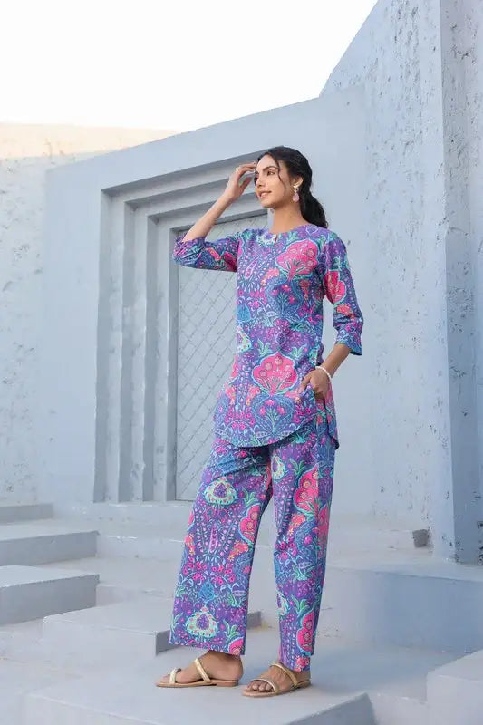 Violet Haze Garden Cotton Loungewear Set