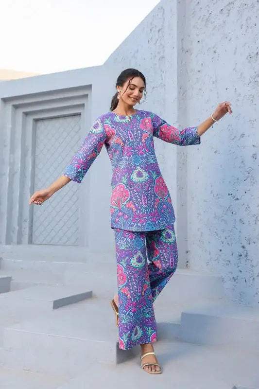 Violet Haze Garden Cotton Loungewear Set
