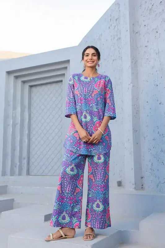 Violet Haze Garden Cotton Loungewear Set