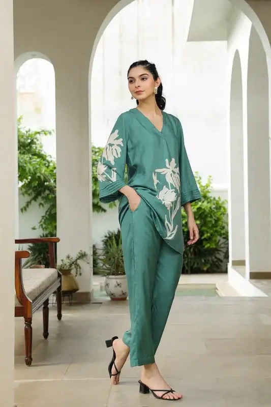 Leaf Whisper Russian Silk Co-ord Set