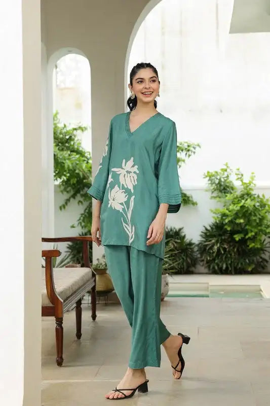Leaf Whisper Russian Silk Co-ord Set