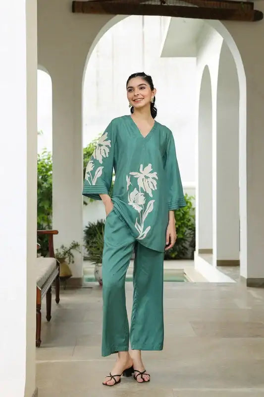 Leaf Whisper Russian Silk Co-ord Set