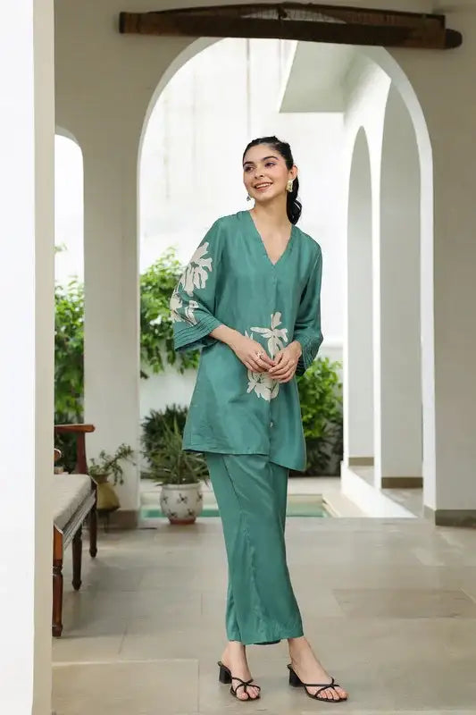 Leaf Whisper Russian Silk Co-ord Set
