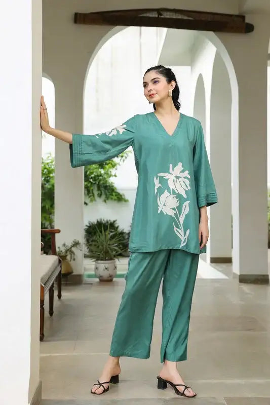 Leaf Whisper Russian Silk Co-ord Set